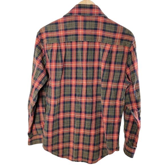 ACORN by Bob Goldfeder Plaid Flannel Button Down Shirt Men size M Orange Vintage - Picture 2 of 10